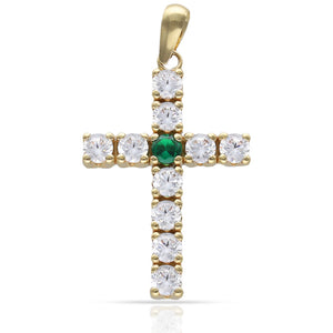 CRUZ ORO 18KL PIEDRA VERDE + CIRCONITAS - 17x23MM
