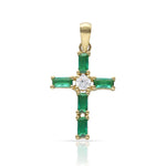 CRUZ ORO 18KL PIEDRAS VERDES + CIRCONITAS - 13x18MM