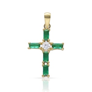 CRUZ ORO 18KL PIEDRAS VERDES + CIRCONITAS - 13x18MM