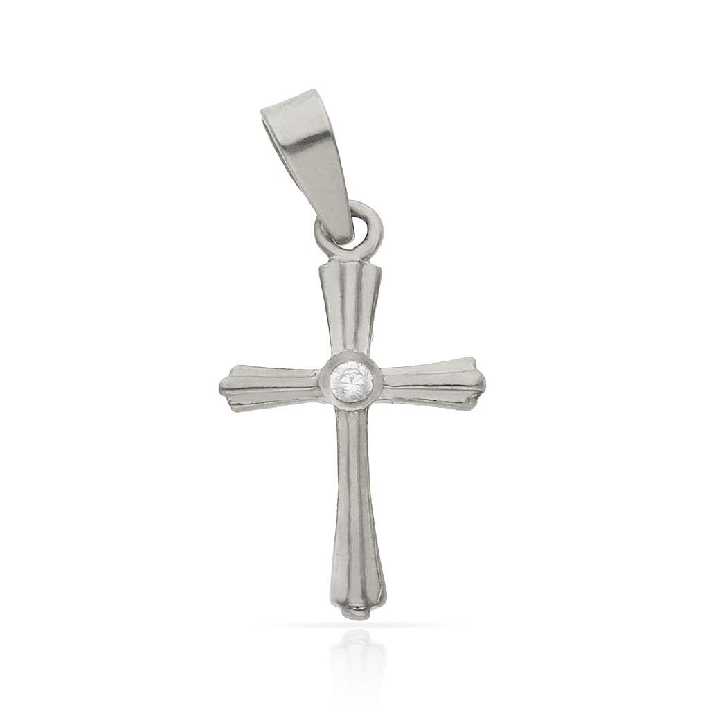 CRUZ ORO BLANCO 18KL CIRCONITA - 11x17MM