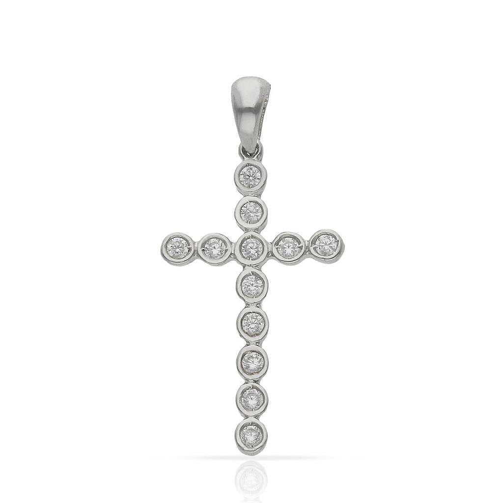 CRUZ ORO BLANCO 18KL CIRCONITAS - 11x19MM