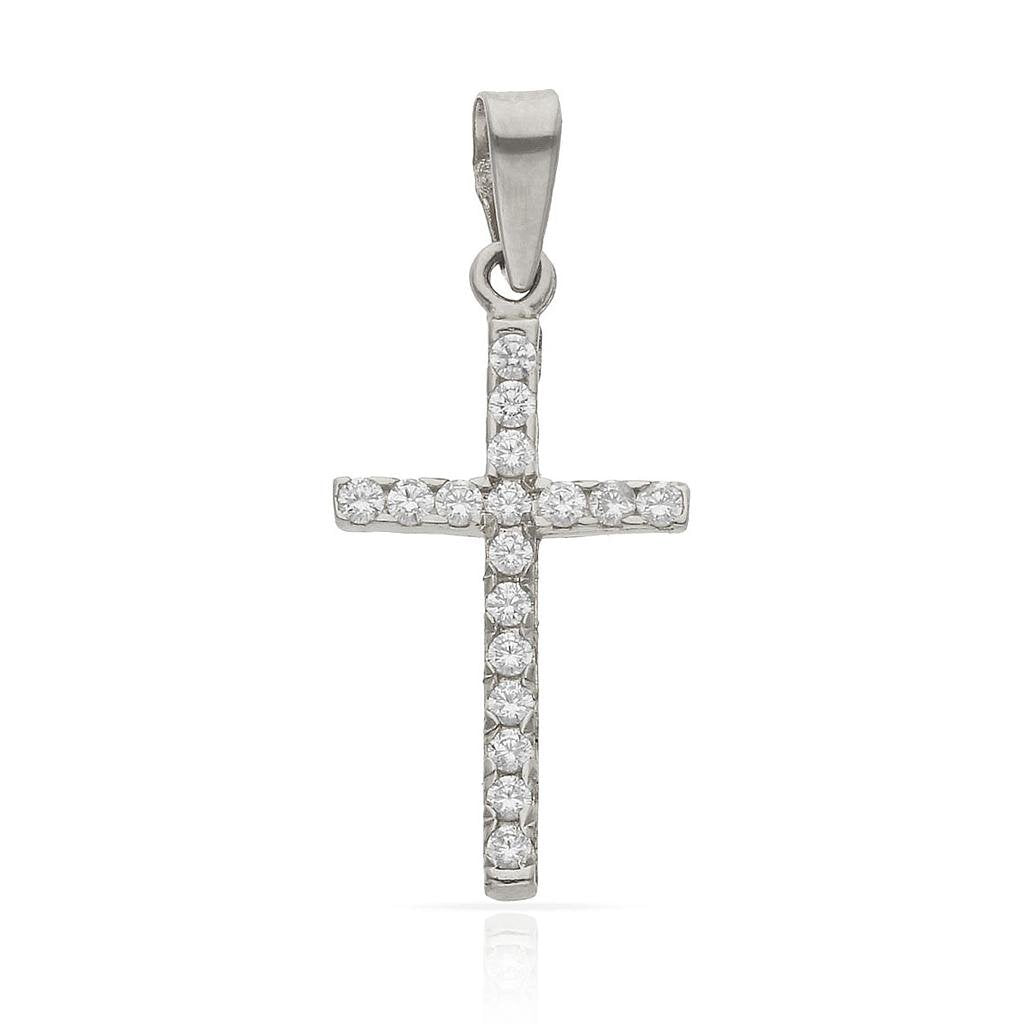 CRUZ ORO BLANCO 18KL CIRCONITAS - 12x22MM