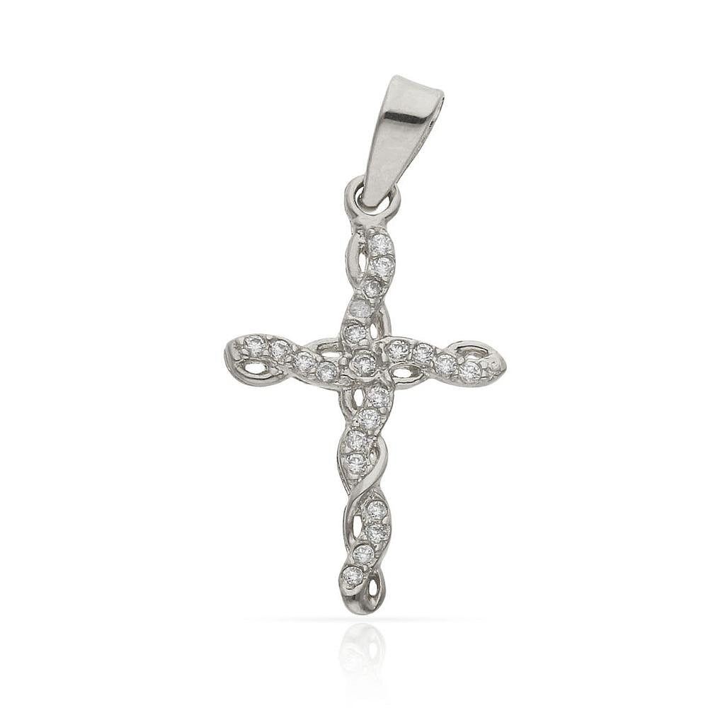 CRUZ ORO BLANCO 18KL CIRCONITAS - 13x20MM