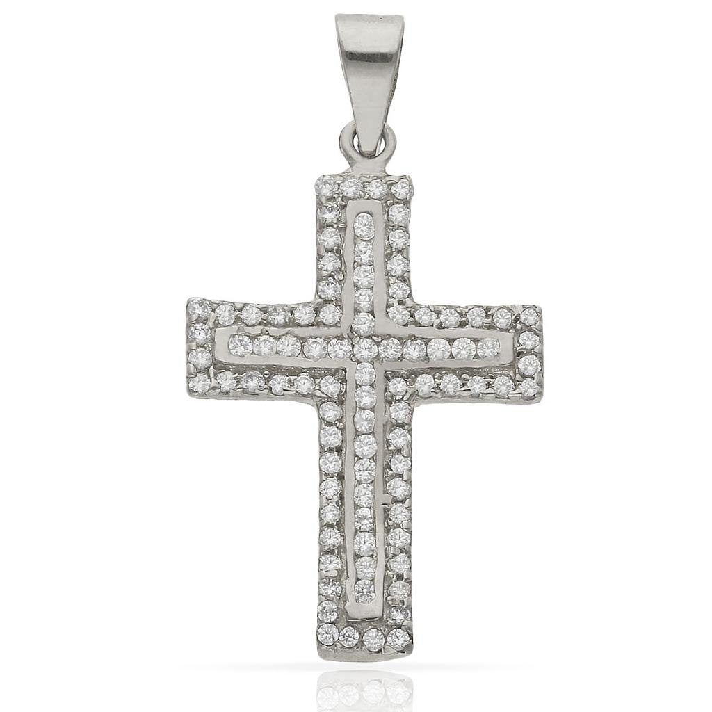 CRUZ ORO BLANCO 18KL CIRCONITAS - 17x26MM
