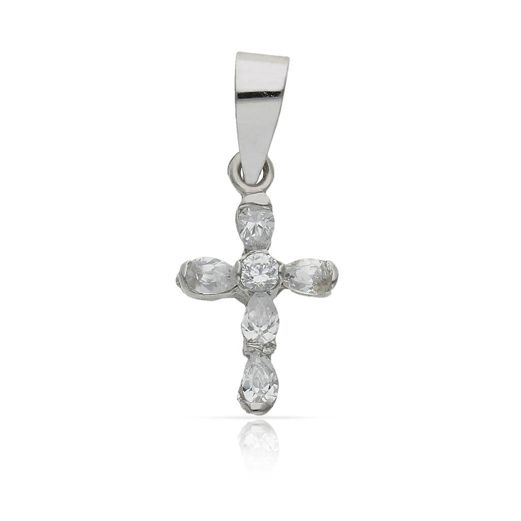 CRUZ ORO BLANCO 18KL CIRCONITAS -  9x15MM