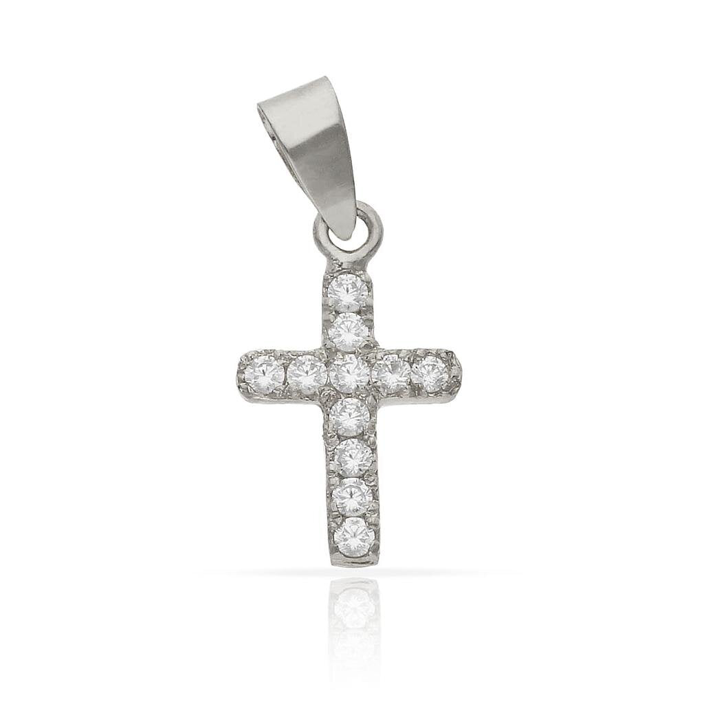 CRUZ ORO BLANCO 18KL CIRCONITAS - 9x15MM