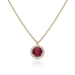 GARGANTILLA ORO 18KL CERCO CIRCONITAS + PIEDRA ROJA - 7MM