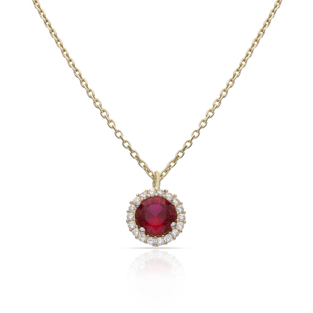 GARGANTILLA ORO 18KL CERCO CIRCONITAS + PIEDRA ROJA - 7MM