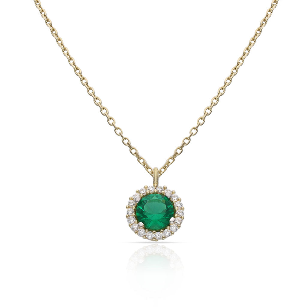 GARGANTILLA ORO 18KL CERCO CIRCONITAS + PIEDRA VERDE - 7MM