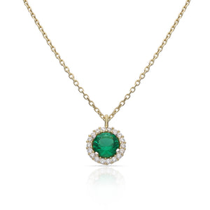 GARGANTILLA ORO 18KL CERCO CIRCONITAS + PIEDRA VERDE - 7MM