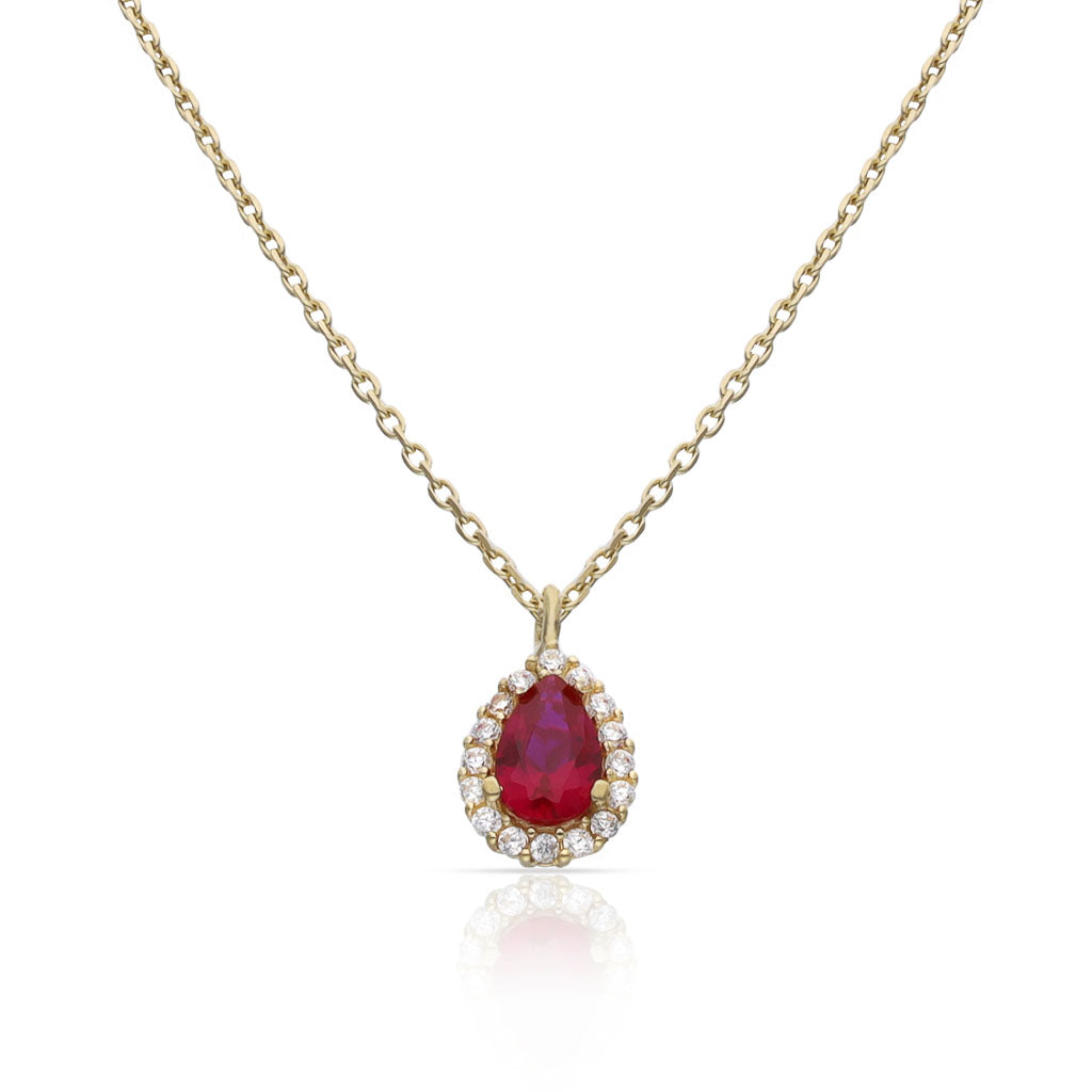 GARGANTILLA ORO 18KL LAGRIMA PIEDRA ROJA - 6x9MM