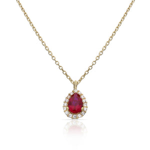 GARGANTILLA ORO 18KL LAGRIMA PIEDRA ROJA - 6x9MM
