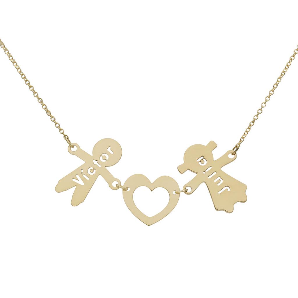 GARGANTILLA ORO 18KL NIÑO + CORAZON + NIÑA NOMBRES - Niños: 3 Niños 