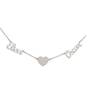 GARGANTILLA ORO BLANCO 18KL - 2 NOMBRES + CORAZON - Nombres: 15 Letras 