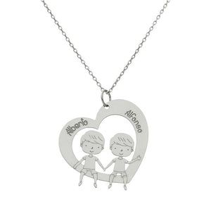 GARGANTILLA ORO BLANCO 18KL CORAZON + NIÑOS
