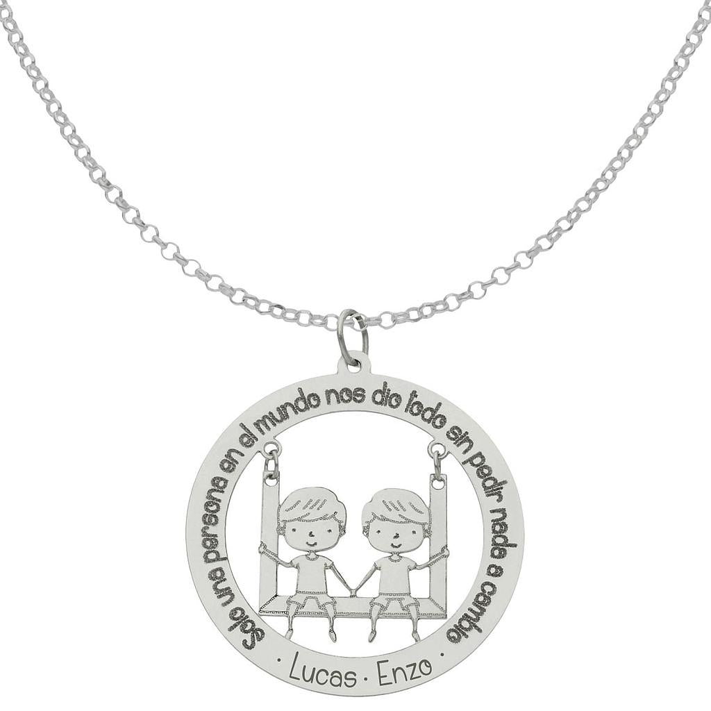 GARGANTILLA ORO BLANCO 18KL FRASE+NIÑOS - 28MM