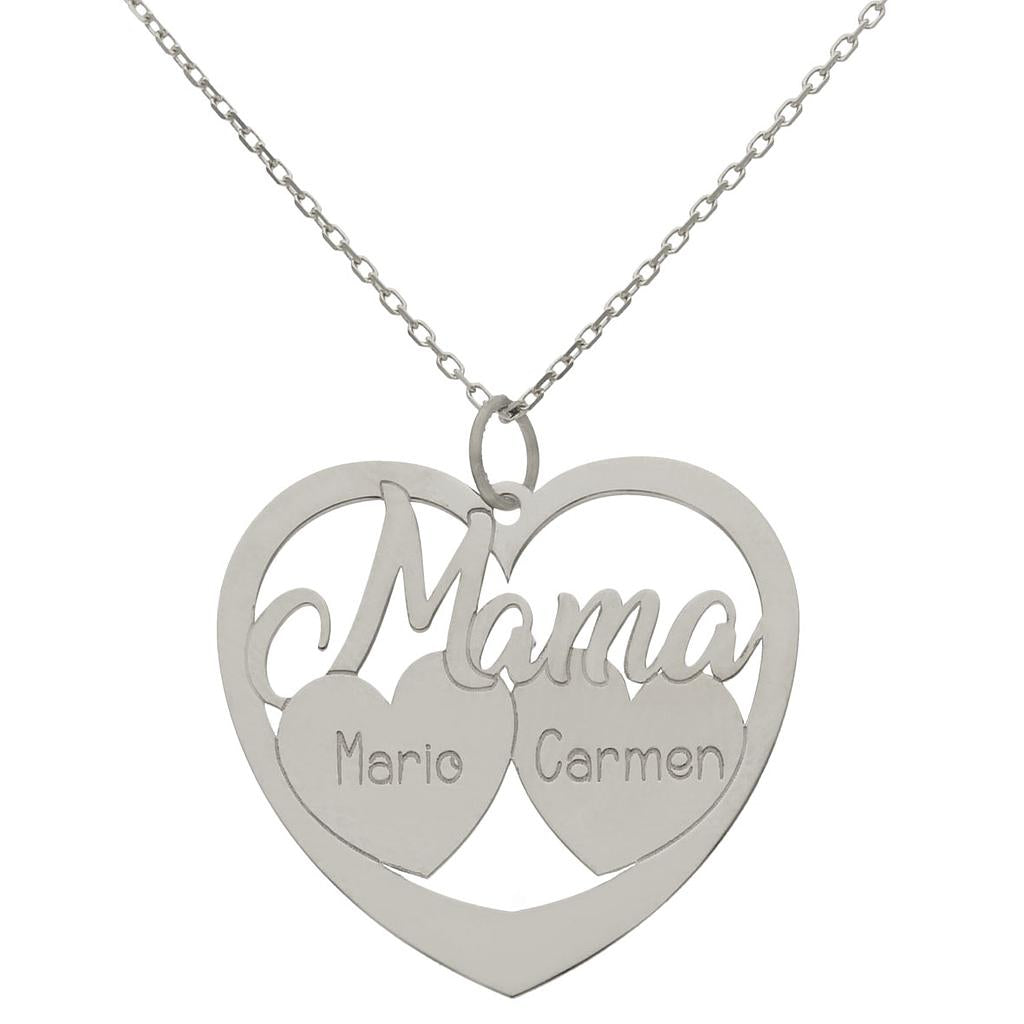 GARGANTILLA ORO BLANCO 18KL MAMA + 2 CORAZONES