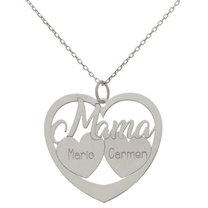 GARGANTILLA ORO BLANCO 18KL MAMA + 2 CORAZONES