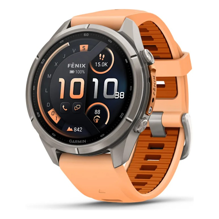 Reloj Garmin Fēnix® 9 Pro  inReach® 43mm Titanio correa salmón/naranja  010-04335-01