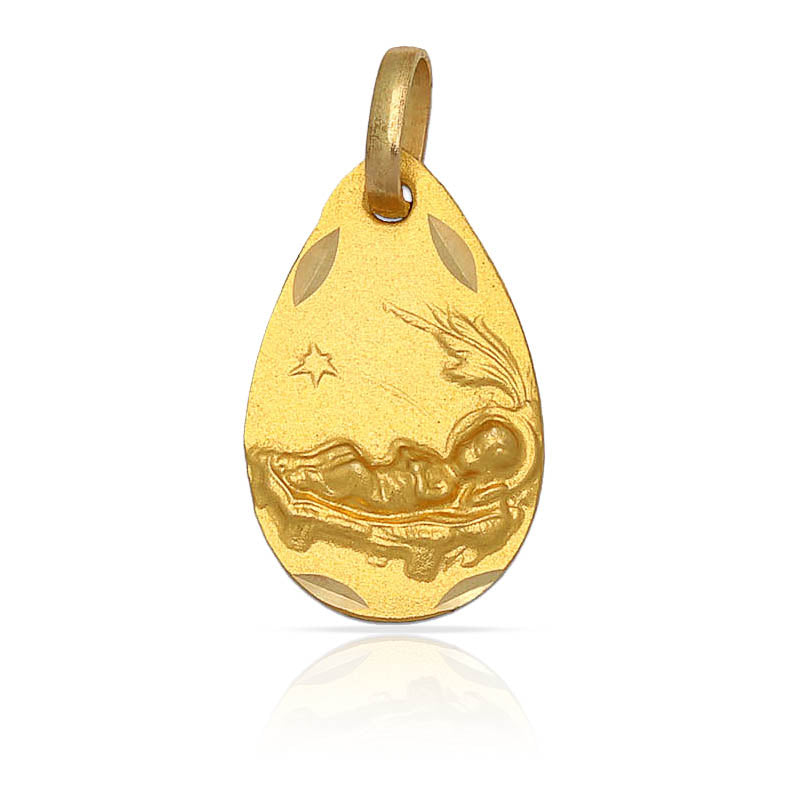 MEDALLA ORO 18 KL NIÑO EN PAJA - 11x18MM - Peso: 1.55 gr 