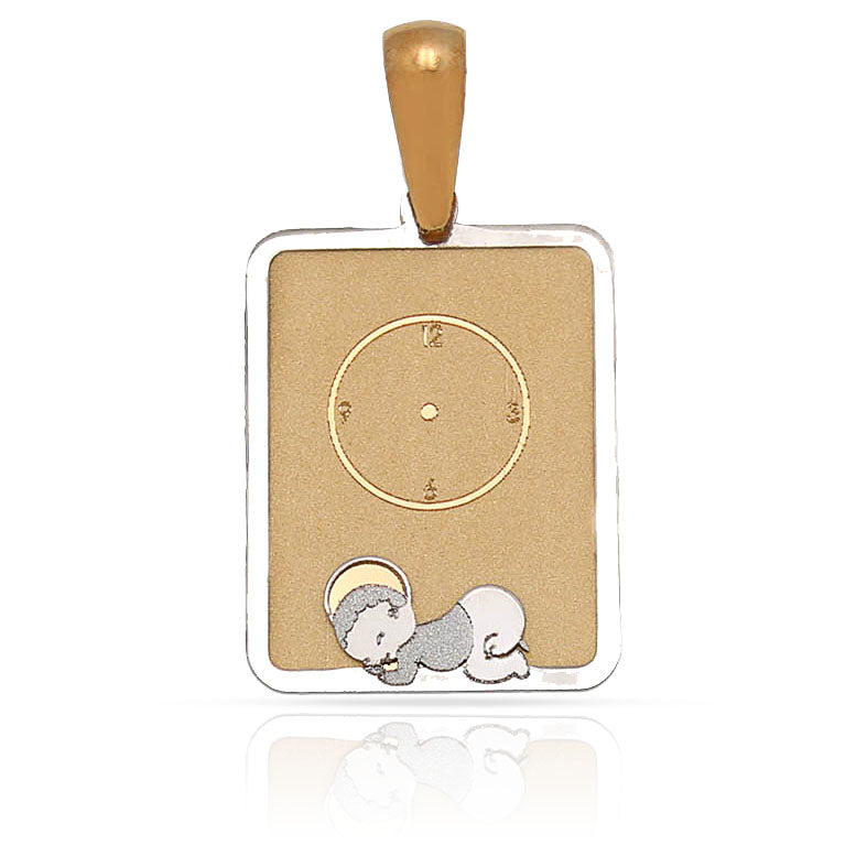 MEDALLA ORO 18KL BEBE Y RELOJ - 13X18MM - Peso: 1.65 gr 