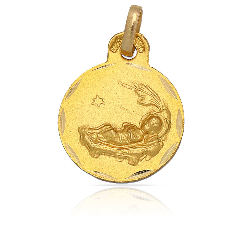 MEDALLA ORO 18KL NIÑO EN PAJA DE 15MM - Peso: 1.70 gr 