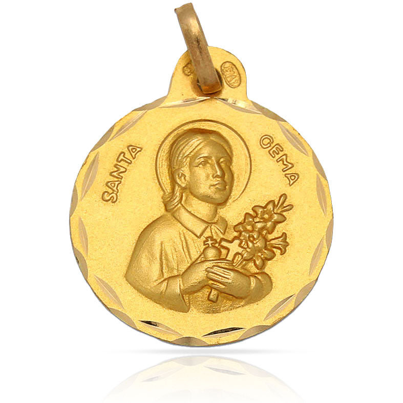 MEDALLA ORO 18KL SANTA GEMA - 19MM - Peso: 2.55 gr 