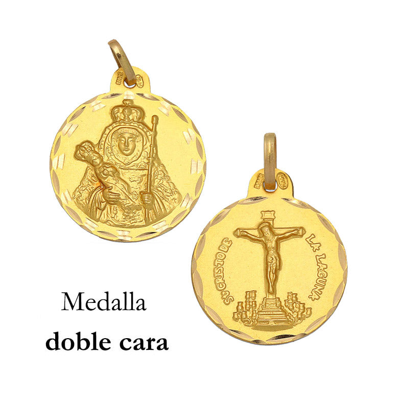 MEDALLA ORO 18KL V. CANDELARIA + CRISTO DE LA LAGUNA - 17MM - Peso: 1.75 gr 