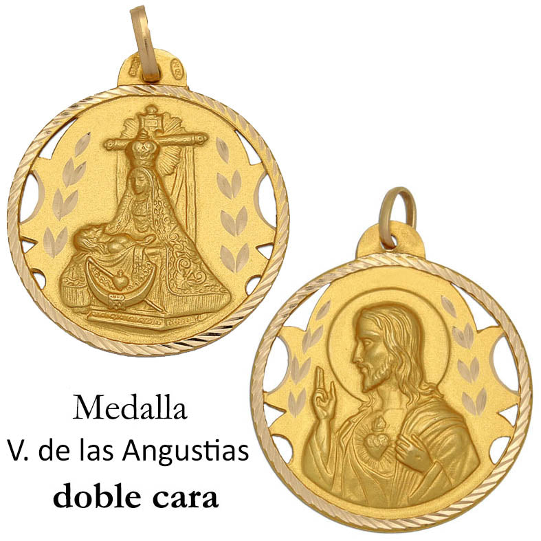 MEDALLA ORO 18KL V. DE LAS ANGUSTIAS + SAGRADO CORAZON - 28MM - Peso: 4.50 gr 