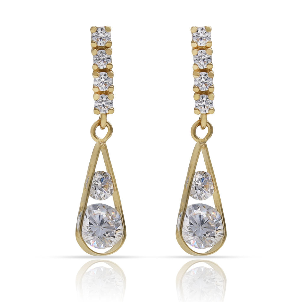 PENDIENTES ORO 18KL BARRA + LAGRIMA CIRCONITAS
