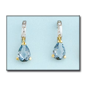 PENDIENTES ORO 18KL  BICOLOR AGUA MARINA