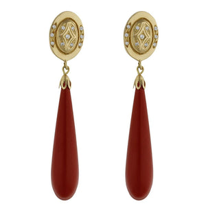 PENDIENTES ORO 18KL CORAL SINTETICO
