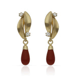 PENDIENTES ORO 18KL CORAL SINTETICO + CIRCONITAS