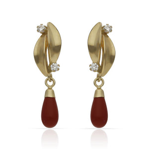 PENDIENTES ORO 18KL CORAL SINTETICO + CIRCONITAS
