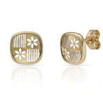 PENDIENTES ORO 18KL FLOR + BARRAS CALADAS - 8.50x8.50MM