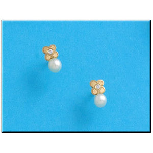 PENDIENTES ORO 18KL FLOR + PERLAS