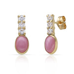 PENDIENTES ORO 18KL PIEDRA ROSA MILKY + CIRCONITAS - 5.50x15MM