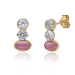 PENDIENTES ORO 18KL PIEDRA ROSA MILKY + CIRCONITAS - 6.50x12MM