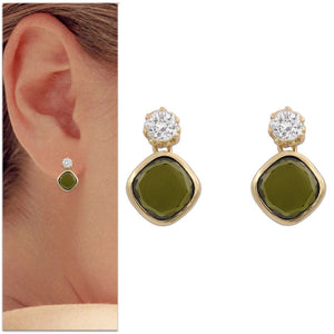 PENDIENTES ORO 18KL PIEDRA VERDE OLIVA 