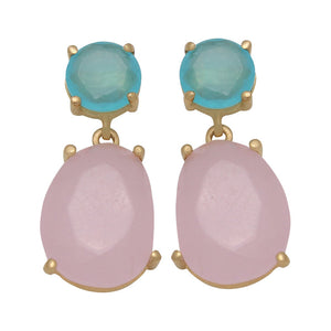 PENDIENTES ORO 18KL ROSA PALO - CELESTE