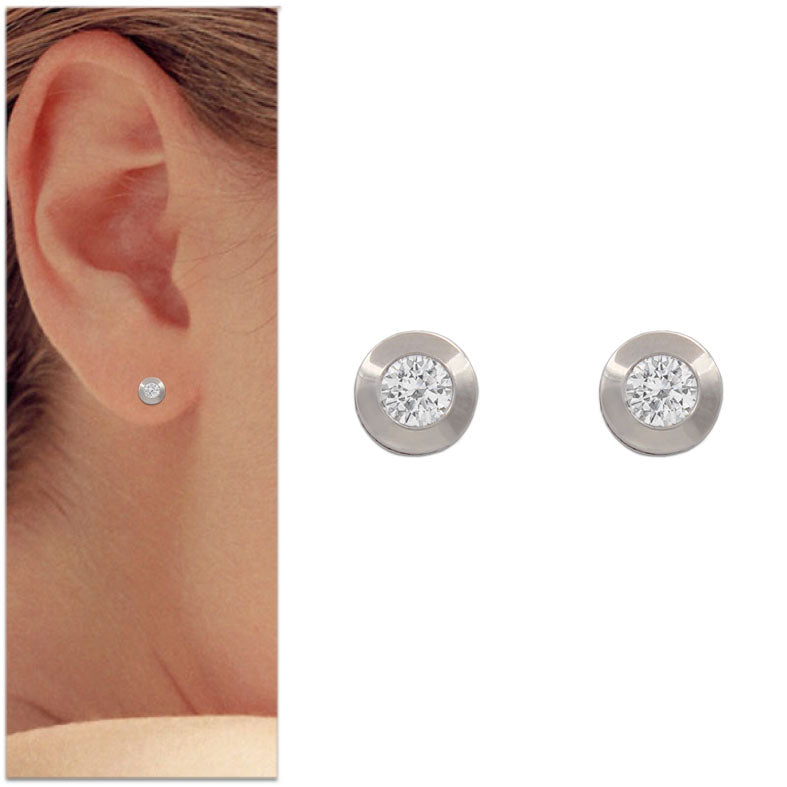PENDIENTES ORO BLANCO 18KL CHATON - 5MM