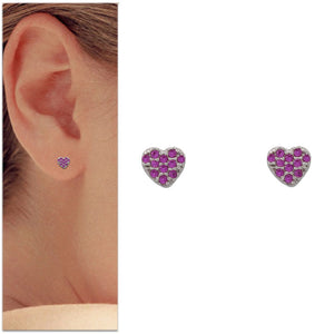 PENDIENTES ORO BLANCO 18KL CORAZON ROSA
