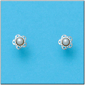 PENDIENTES ORO BLANCO 18KL FLOR PERLAS
