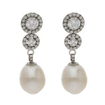 PENDIENTES ORO BLANCO 18KL PERLAS CULTIVADAS + CIRCONITAS - 8x26MM