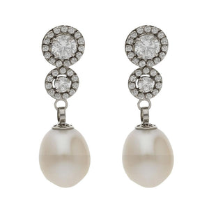 PENDIENTES ORO BLANCO 18KL PERLAS CULTIVADAS + CIRCONITAS - 8x26MM