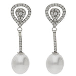 PENDIENTES ORO BLANCO 18KL PERLAS CULTIVADAS + CIRCONITAS - 9x31MM