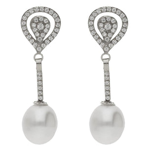 PENDIENTES ORO BLANCO 18KL PERLAS CULTIVADAS + CIRCONITAS - 9x31MM