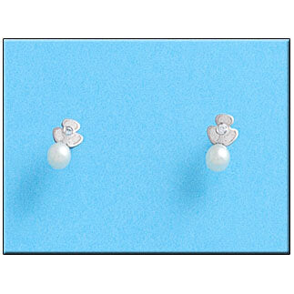 PENDIENTES ORO BLANCO 18KL TREBOL PERLA
