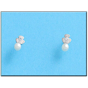 PENDIENTES ORO BLANCO 18KL TREBOL PERLA