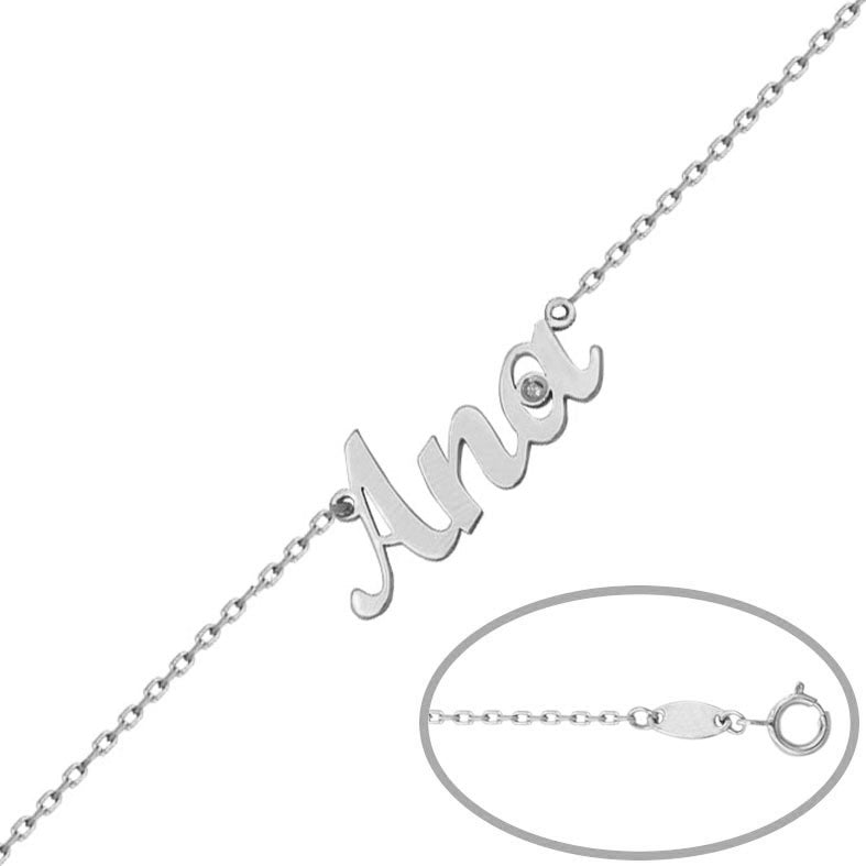 PULSERA NOMBRE ORO BLANCO 18KL + DIAMANTE - Nombres: 5 Letras 